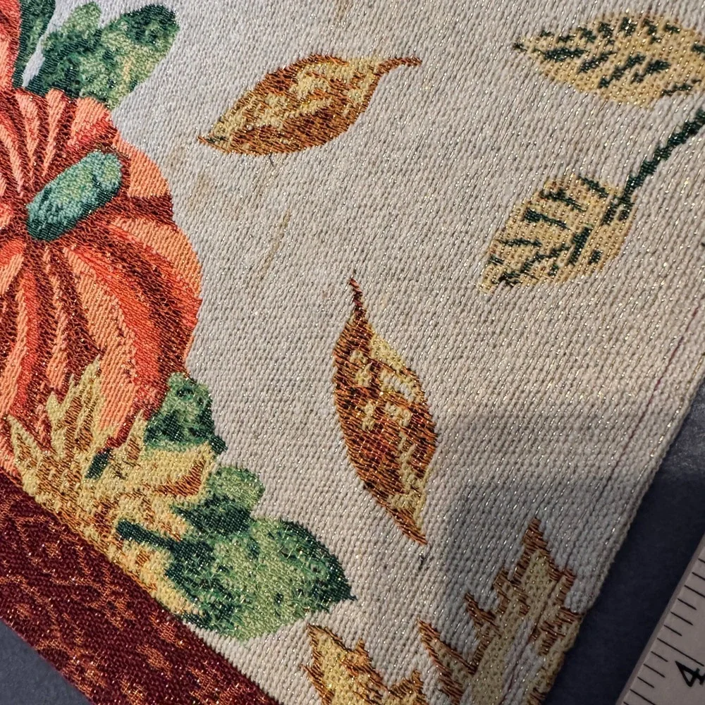 4 Fabric Fall Harvest Placemats Gold Metallic Shimmer Pumpkins Thanksgiving READ